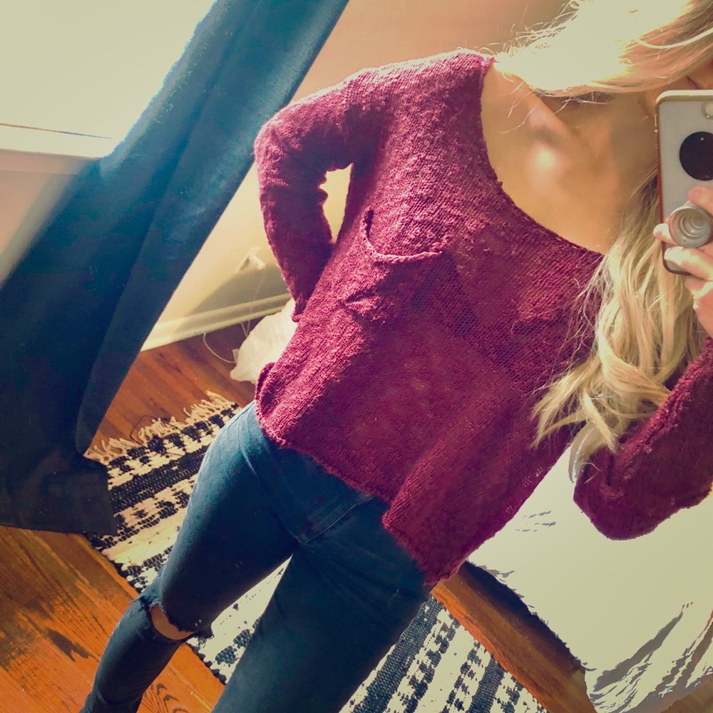 Burgundy distressed sweater
